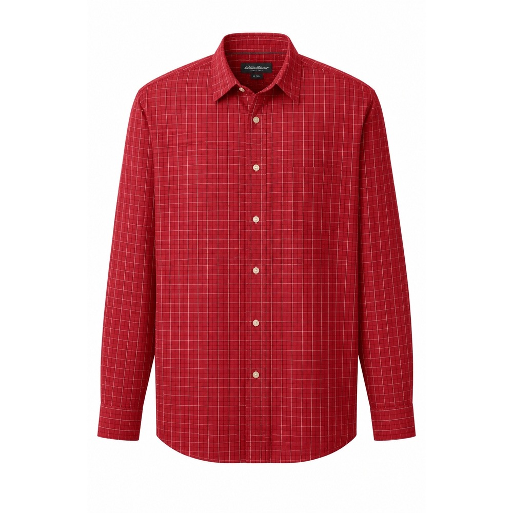 Eddie Bauer Mens XLT Red Windowpane Plaid Button Down Shirt Cotton Long Sleeve